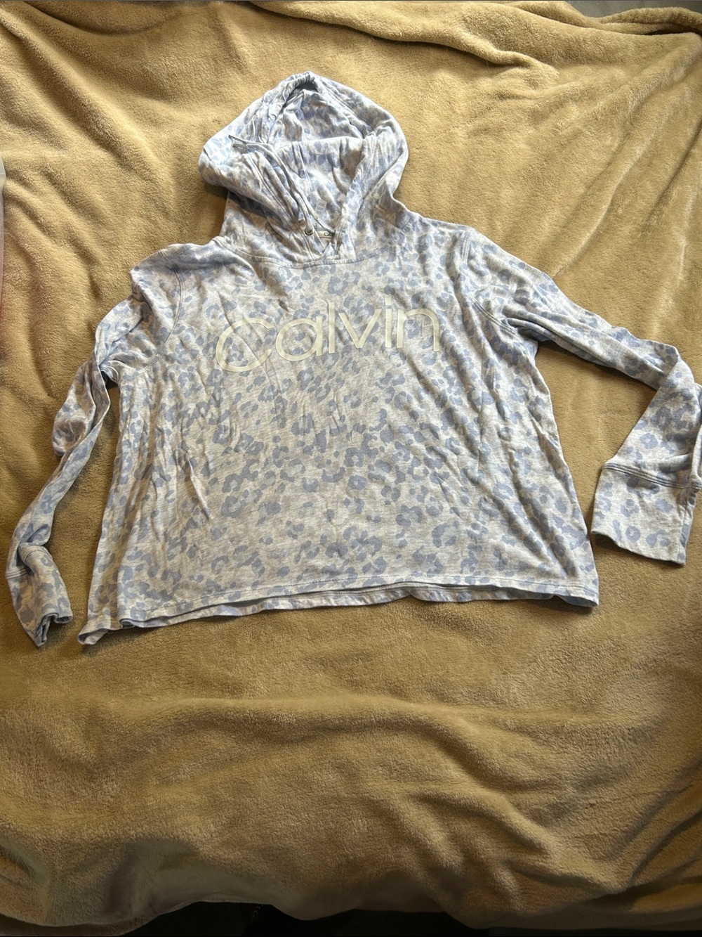 Calvin Klein Pale Blue and Cream Leopard-Print Hoodie
